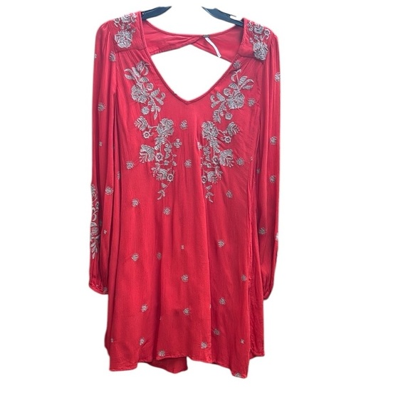 Free People. Red Embellished Ruffled Sundress - Picture 11 of 11